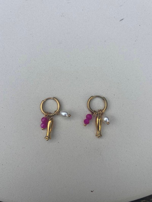 Vis oorbellen roze