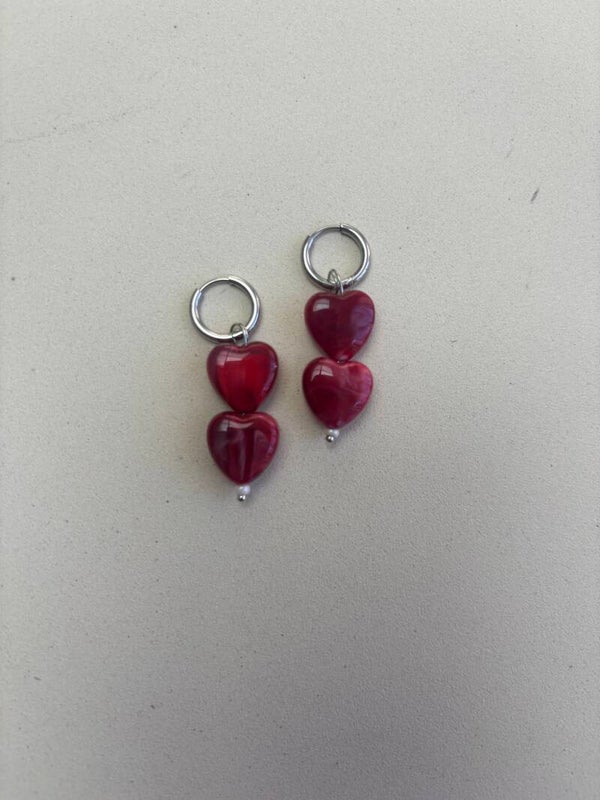 Mollie oorbellen dubbel bordeauxrood