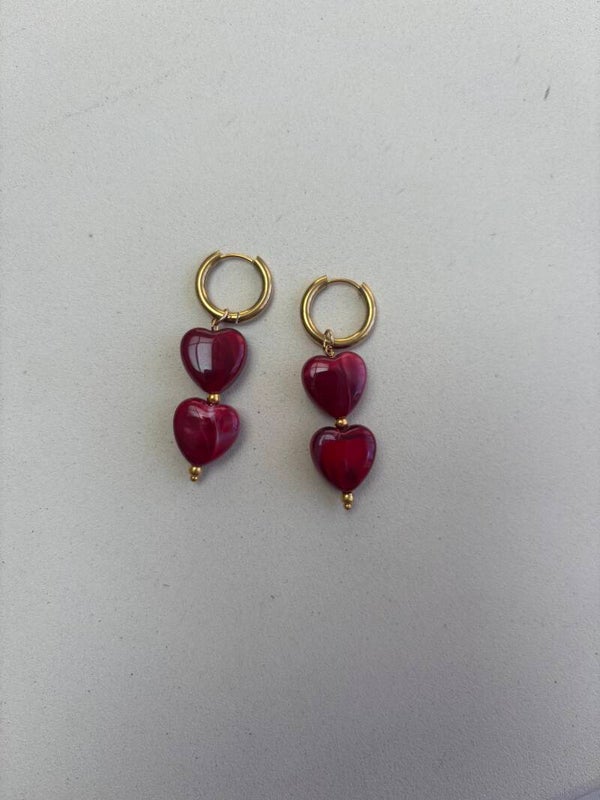 Mollie oorbellen dubbel bordeauxrood