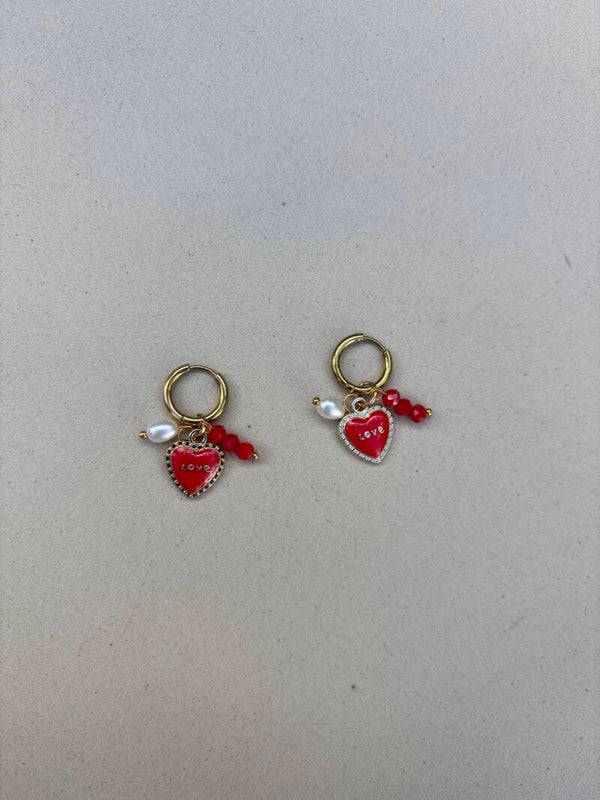Luxe love oorbellen rood