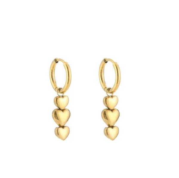 Tripple love oorbellen goud