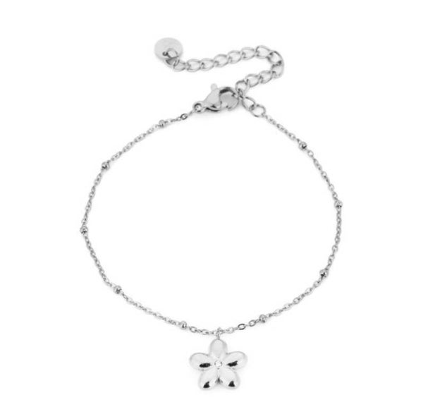 Simple bloem armband zilver