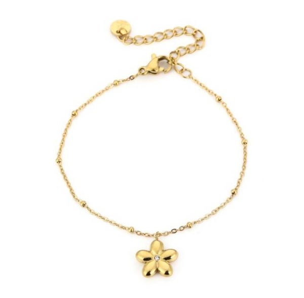 Simple bloem armband goud