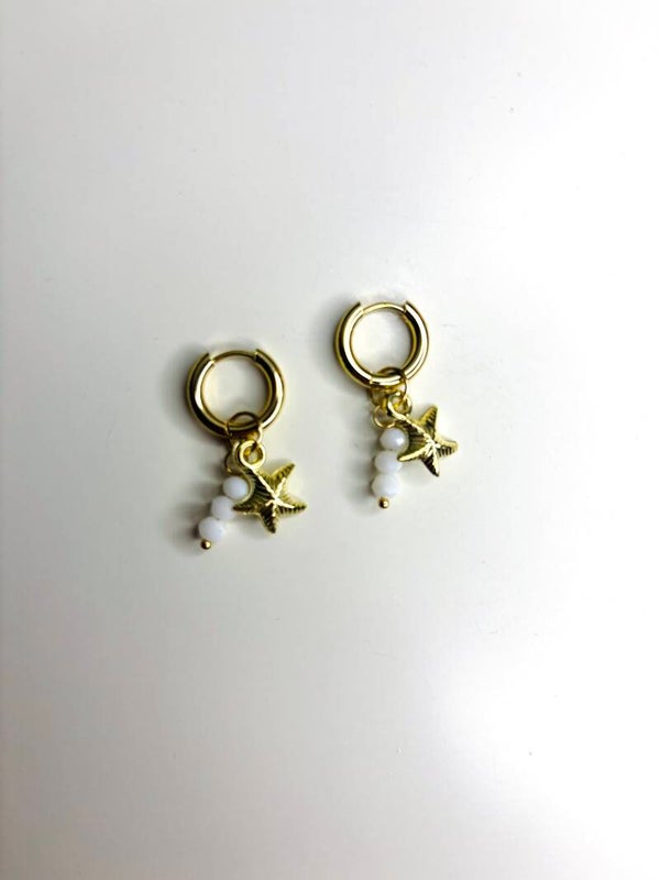 Seastar oorbellen wit