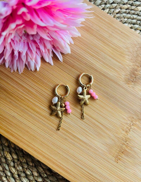 Pink luxe seastar oorbellen