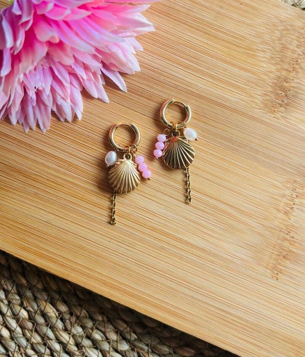 Pink luxe seaschelp oorbellen