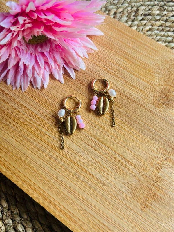 Pink luxe schelp oorbellen