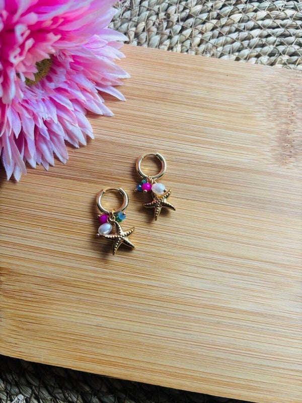 Pink little seastar oorbellen