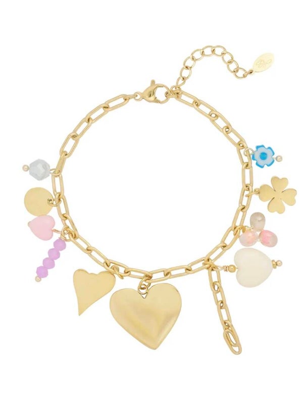 Color charm armband goud