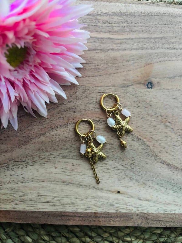 Pink luxe seastar oorbellen