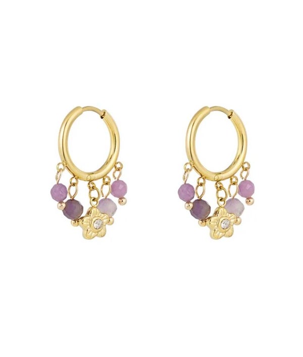 Purple stones flower oorbellen