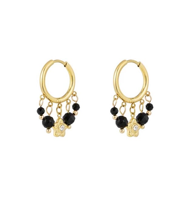 Black stones flower oorbellen klein