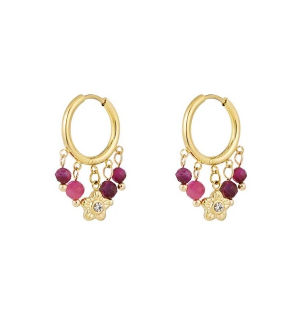 Pink stones flower oorbellen