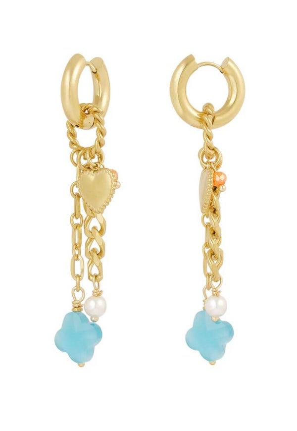 Blue clover oorbellen goud