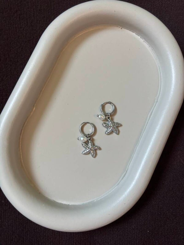 Zeester parel oorbellen zilver