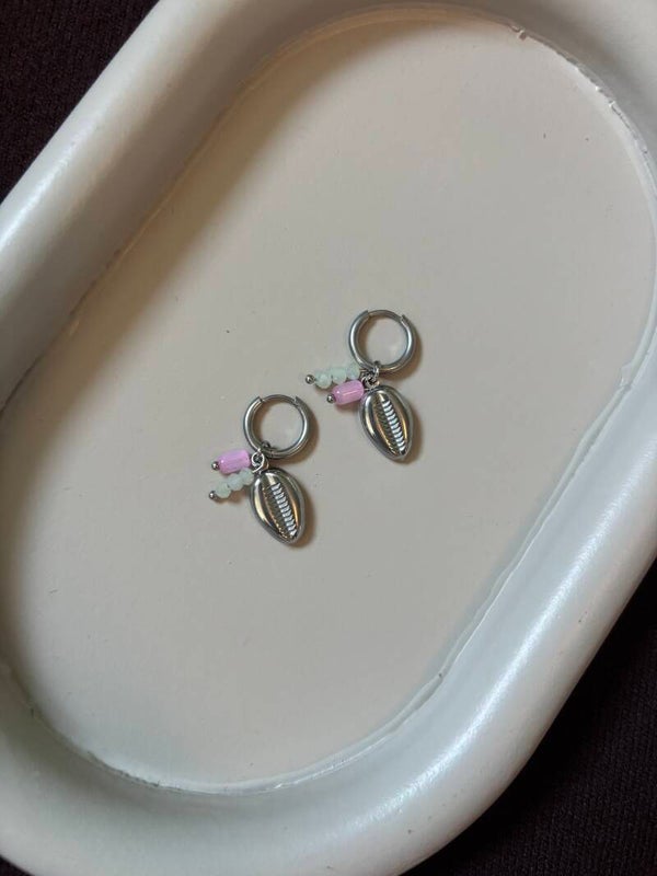 Schelp roze oorbellen zilver