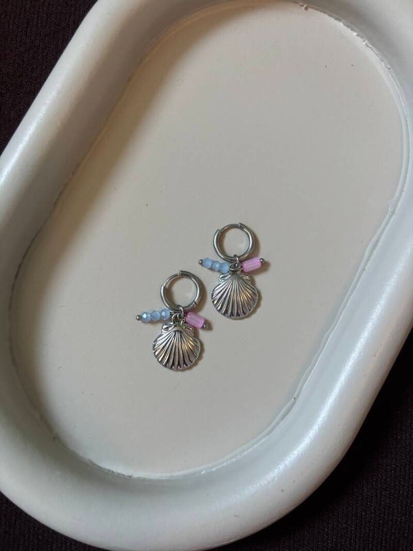 Zeeschelp oorbellen roze zilver