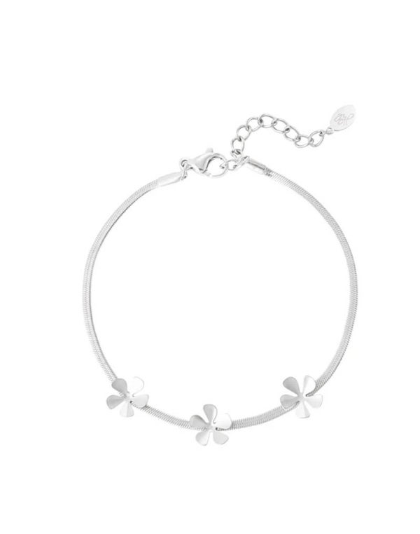 3 basic flower armband zilver