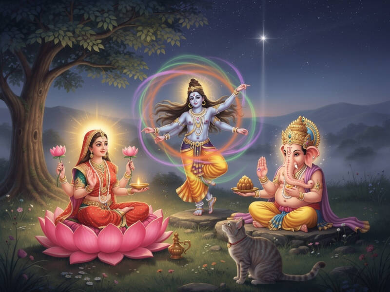 Shiva Ganesha Parvati under a magic tree