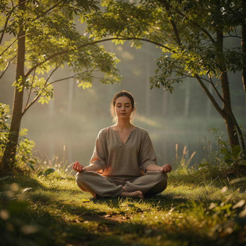 woman metitation love of the forest