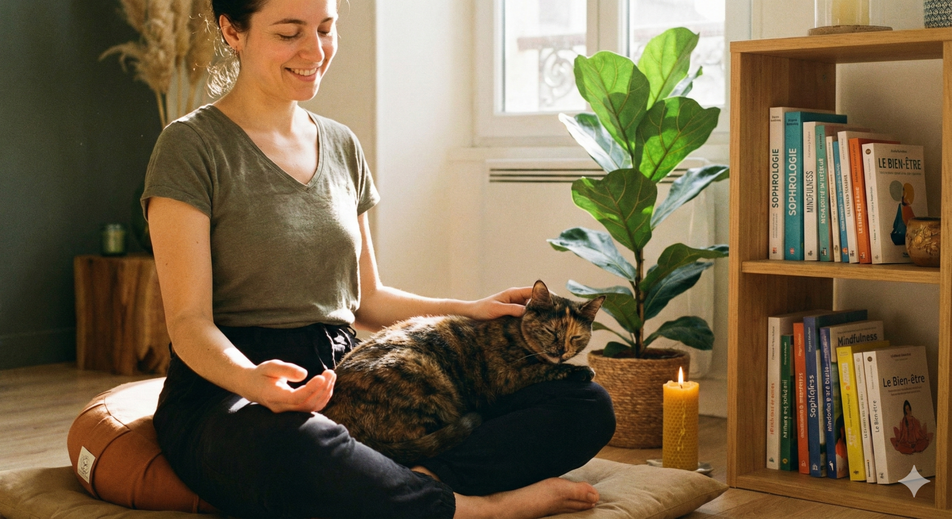 people cat meditation