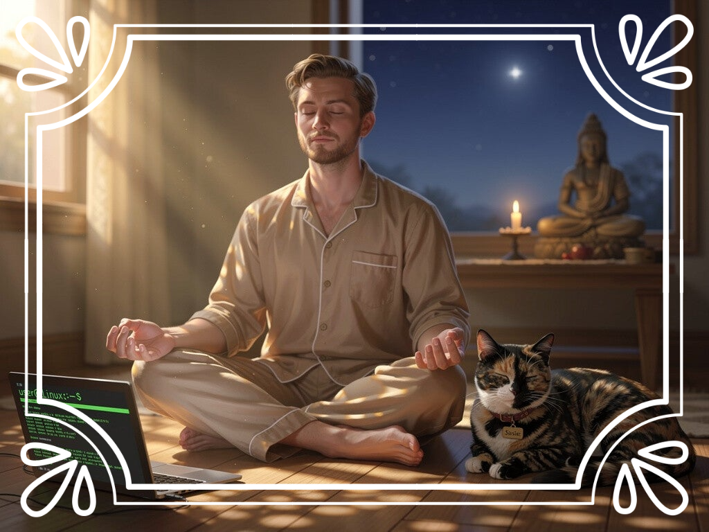 Man and cat meditate under the star Sirius