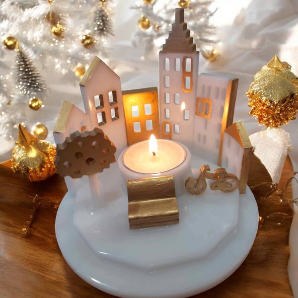 ✨ Centre de table en résine époxy – Village lumineux ✨