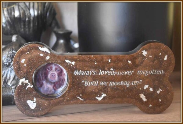 Os Commémoratif pour Chien – Souvenir Personnalisé en Résine Époxy avec Insertion Photo ou Mèche de Poil