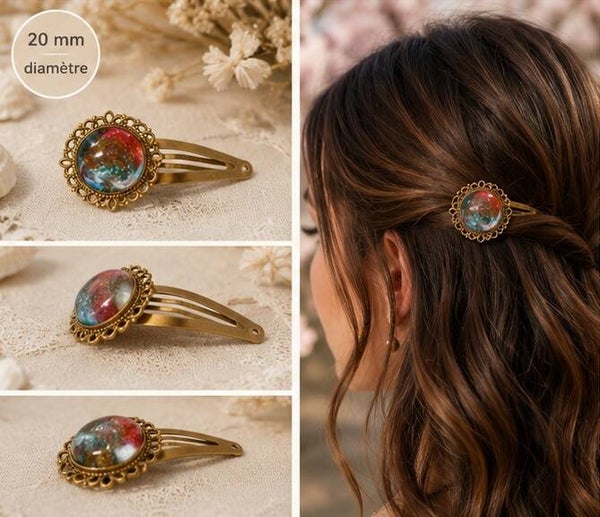 Pinces à cheveux cabochon en résine – Accessoire cheveux artisanal