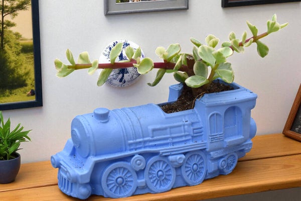 🚂🚐🛵Pots en béton décoratifs – Collection véhicules + plante incluse 🚤🐞