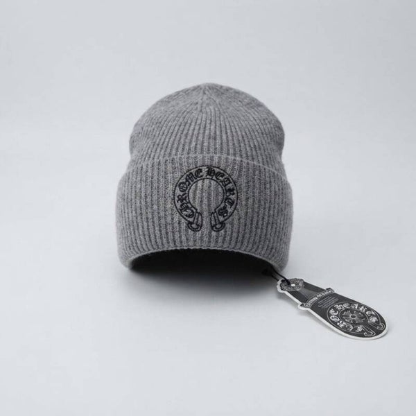 Chrome Hearts Inspired Ribbed Knit Beanie Heather Grey