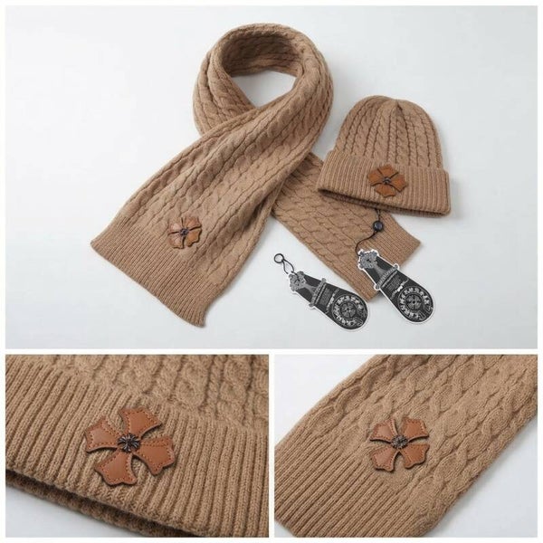 Chrome Hearts Inspired Chunky Cable-Knit Beanie & Scarf Set