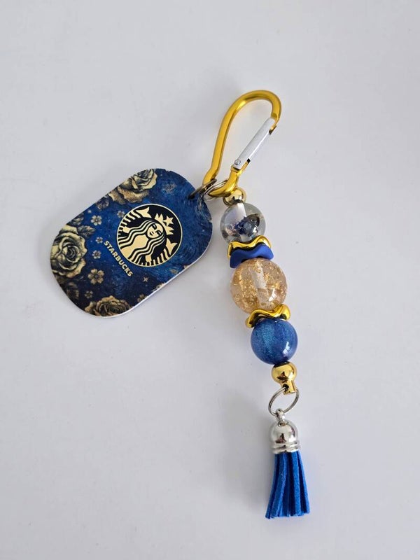 Blue Floral Starbucks Keychain