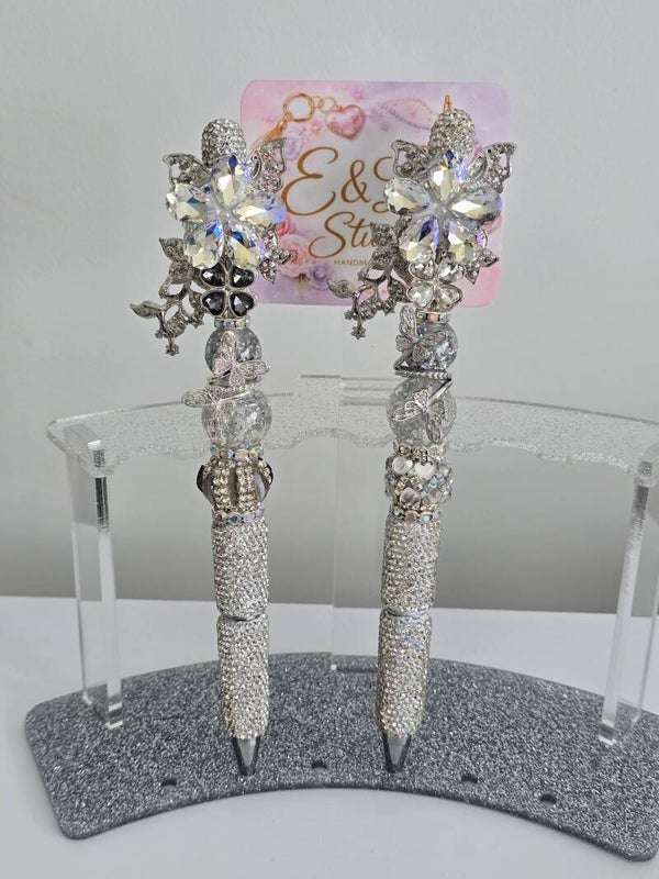Silver Floral Bling Pen Collection
