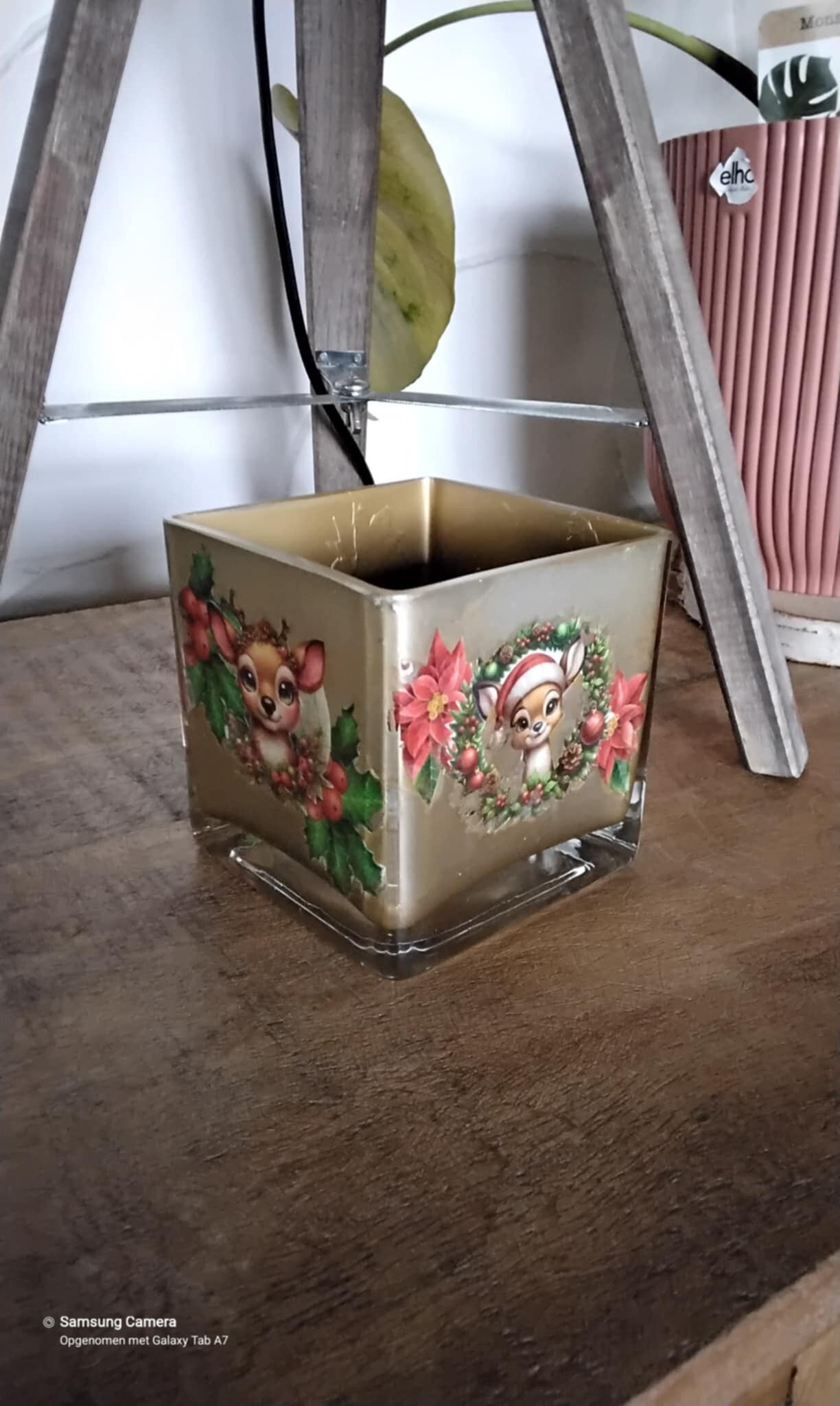 glazen theelichthouder decoupage