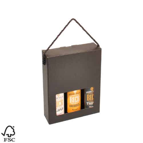 3-fles bierdoos zwart, draagmodel + koord