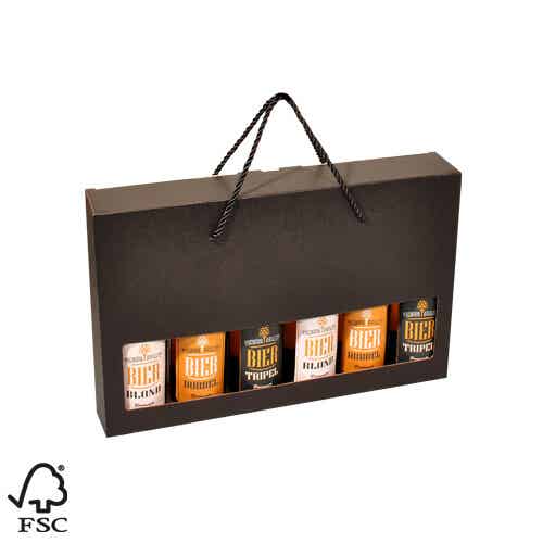 6-fles bierdoos zwart, draagmodel + koord