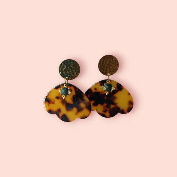 boucles d'oreilles feuilles tâchetées léopard avec clips