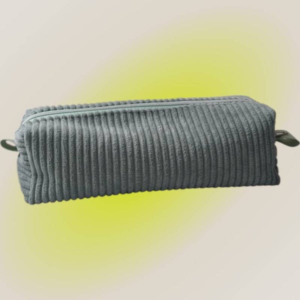 trousse écolier velours côtelé carrée verte