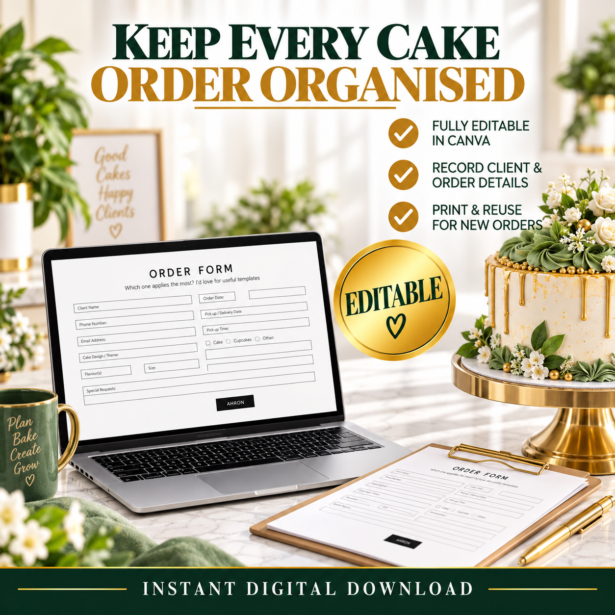 Editable Cake Order Form Template for Bakers – Canva