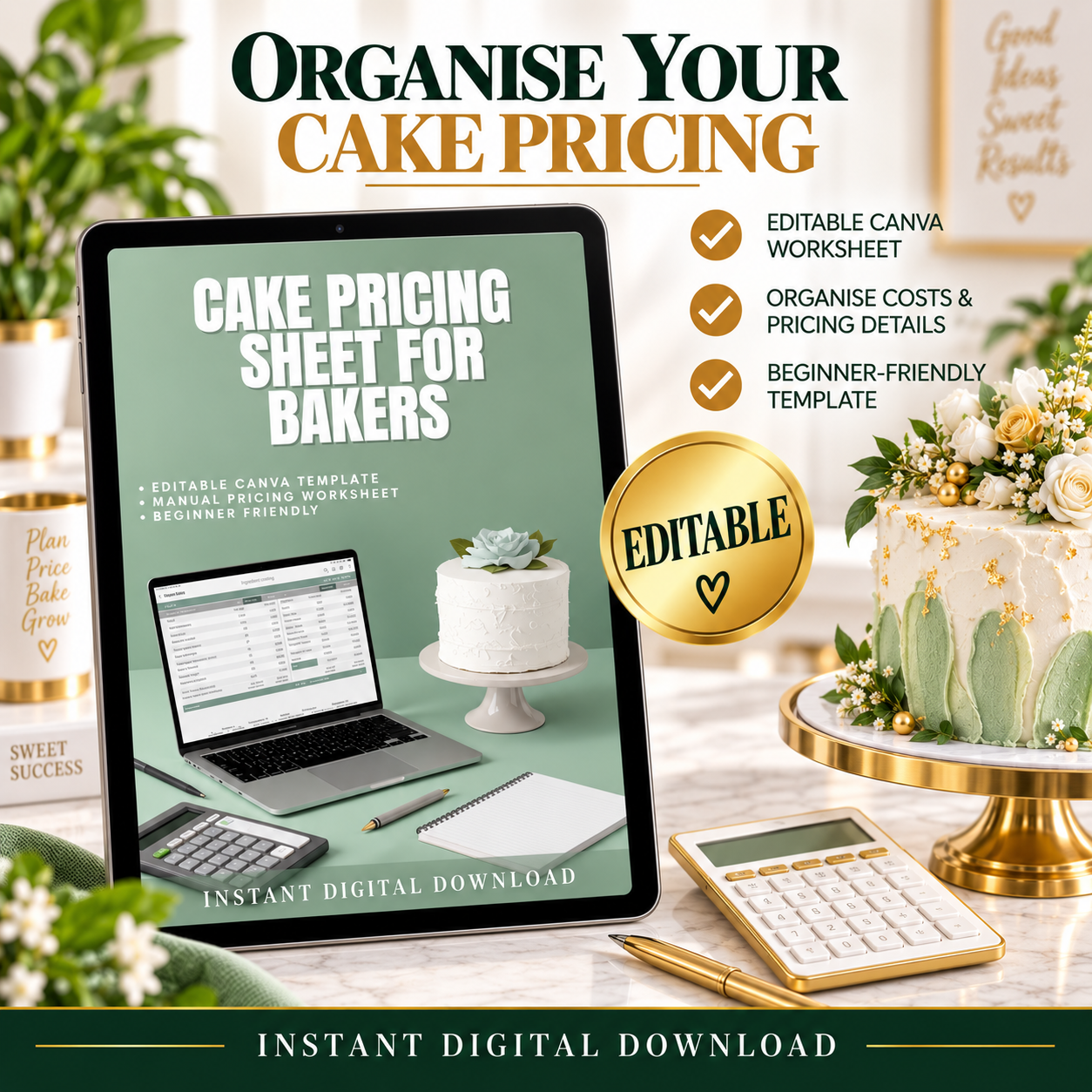 Editable Cake Pricing Worksheet for Bakers – Canva Template