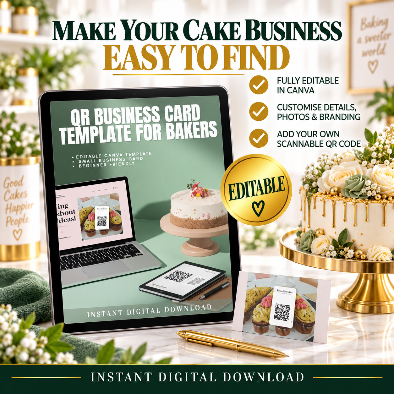 Editable QR Code Business Card Template for Bakers – Canva