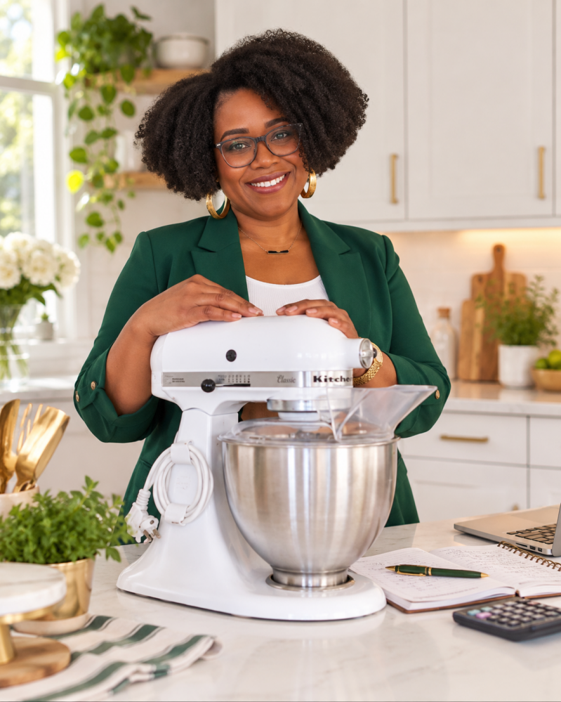 Ludinaira Roberto offering cake business coaching from her professional home bakery workspac