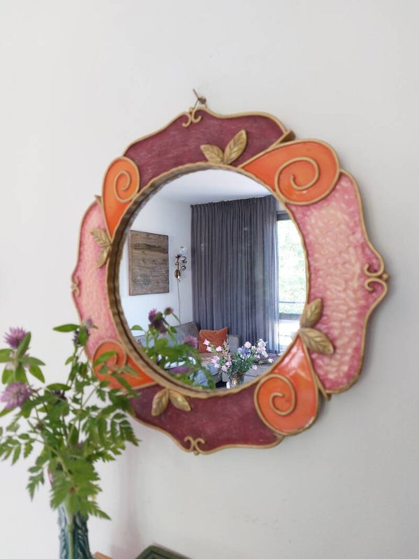 Spiegel bloem Roze/bordaux