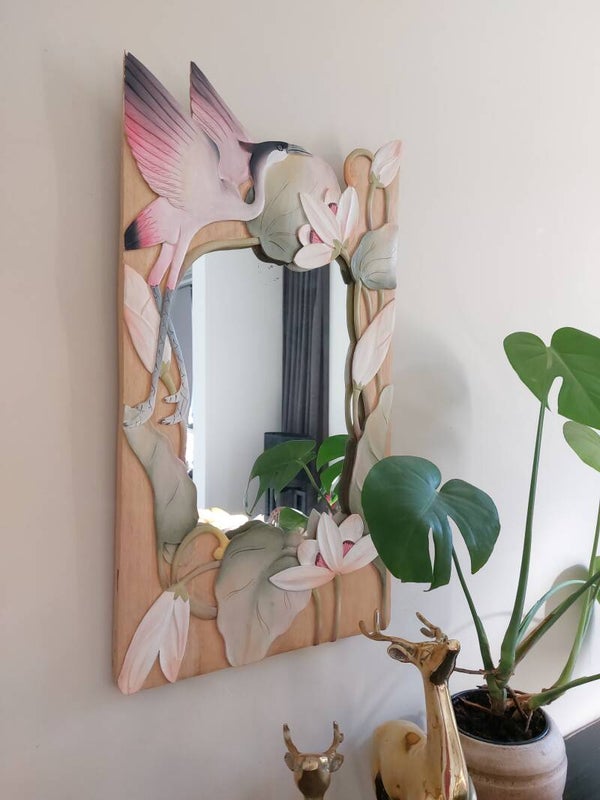 Kraanvogel spiegel hout