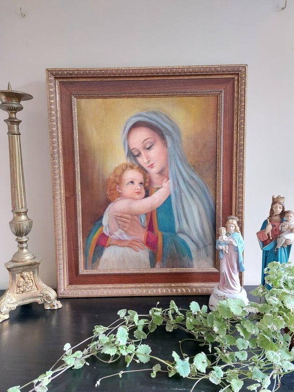 Olieverf schilderij Maria met kind