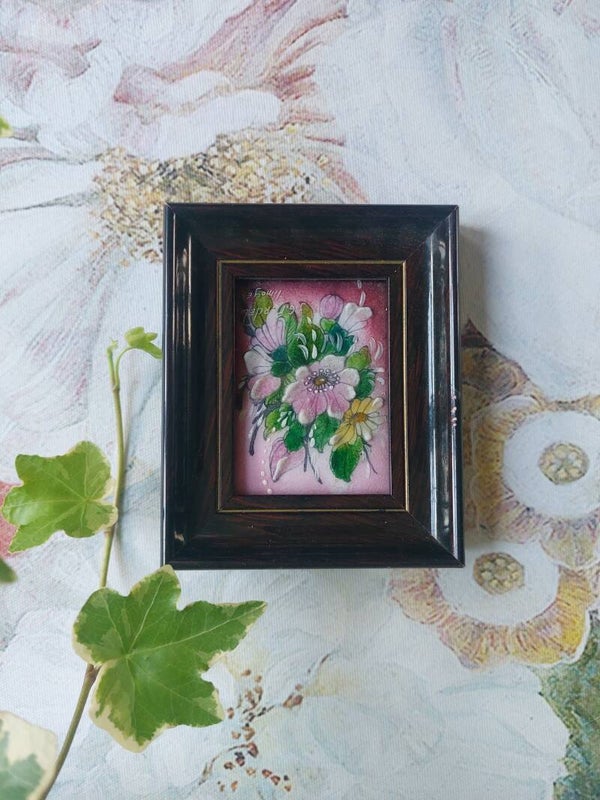 Limoges emaille schilderijtje bouquet de fleurs