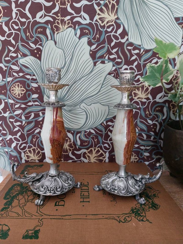 Antieke marmer&onyx kandelaars