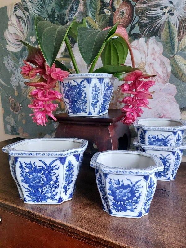 Oosterse bloempotten blauw floral