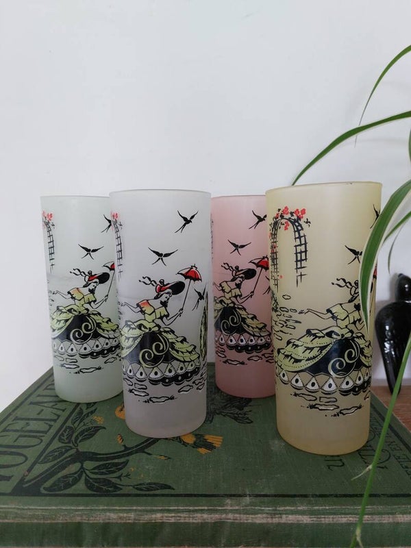 Frosted vintage glazen 1960, Tom collins